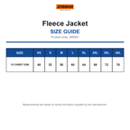 JM5501 Jobman Fleece Jacket size guide (JM5501)