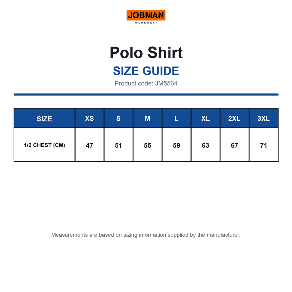 JM5564 Jobman Polo Shirt size guide (JM5564)