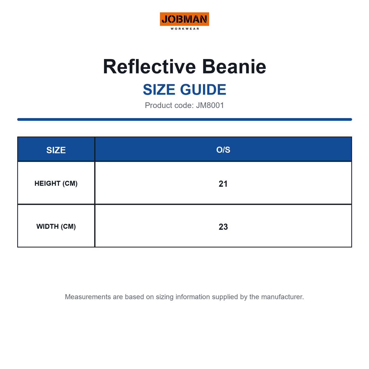 JM8001 Jobman Reflective Beanie size guide (JM8001)