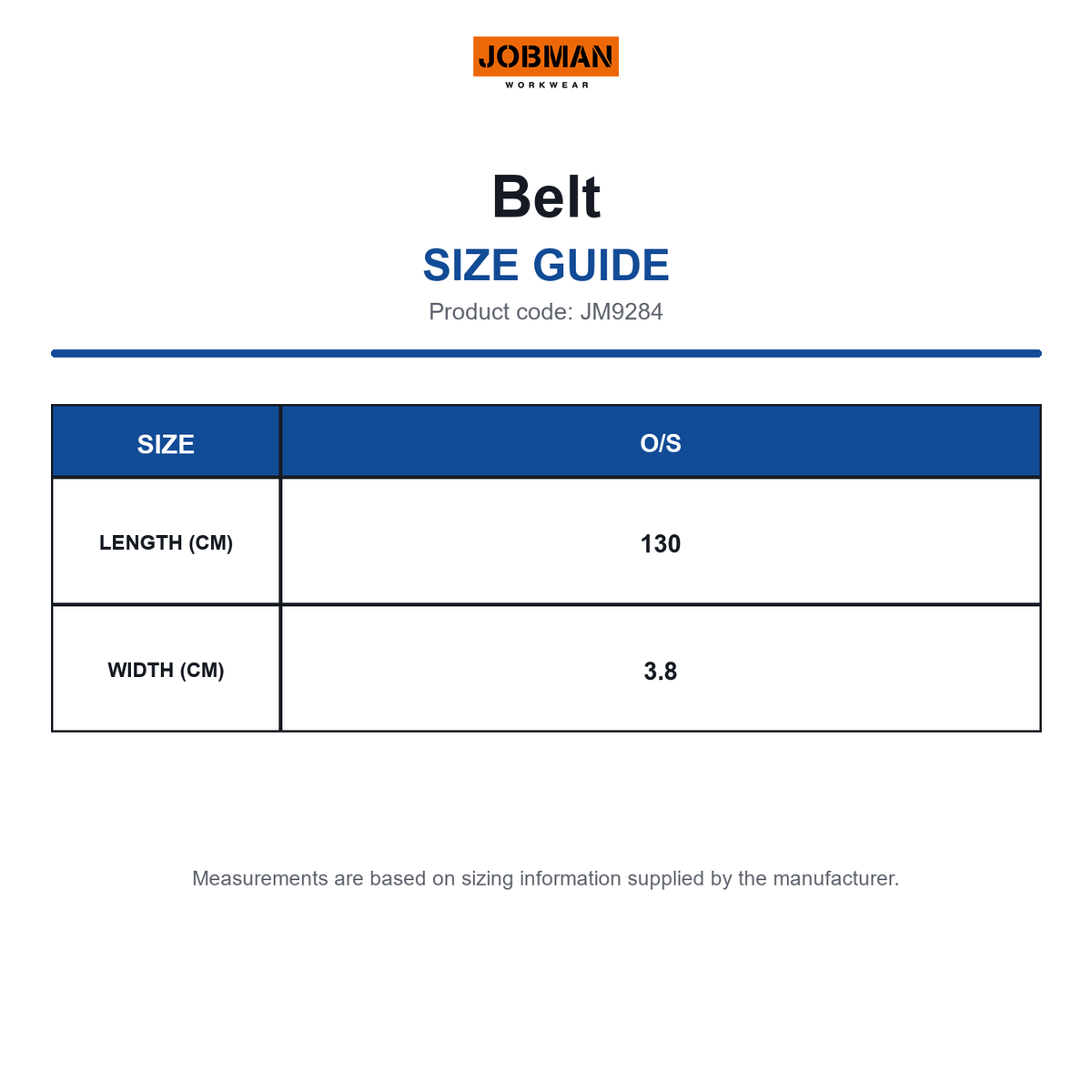 JM9284 Jobman Belt size guide (JM9284)