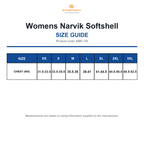 KBR-1W Stormtech Womens Narvik Softshell size guide (KBR-1W)