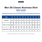 KK102 Kustom Kit Men SS Classic Business Shirt size guide (KK102)