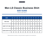KK104 Kustom Kit Men LS Classic Business Shirt size guide (KK104)