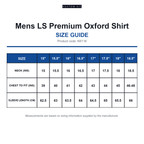 KK118 Kustom Kit Mens LS Premium Oxford Shirt size guide (KK118)