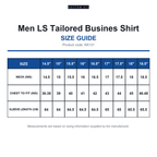 KK131 Kustom Kit Men LS Tailored Busines Shirt size guide (KK131)