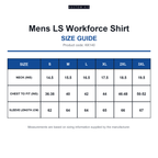 KK140 Kustom Kit Mens LS Workforce Shirt size guide (KK140)