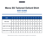 KK187 Kustom Kit Mens SS Tailored Oxford Shirt size guide (KK187)