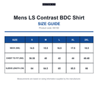 KK190 Kustom Kit Mens LS Contrast BDC Shirt size guide (KK190)
