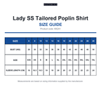 KK241 Kustom Kit Lady SS Tailored Poplin Shirt size guide (KK241)