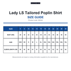 KK242 Kustom Kit Lady LS Tailored Poplin Shirt size guide (KK242)