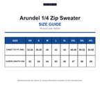 KK254 Kustom Kit Arundel 1/4 Zip Sweater size guide (KK254)