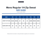 KK335 Kustom Kit Mens Regular 1/4 Zip Sweat size guide (KK335)