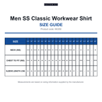 KK350 Kustom Kit Men SS Classic Workwear Shirt size guide (KK350)