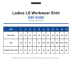 KK361 Kustom Kit Ladies LS Workwear Shirt size guide (KK361)