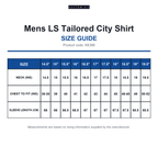 KK386 Kustom Kit Mens LS Tailored City Shirt size guide (KK386)