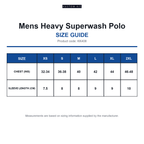KK408 Kustom Kit Mens Heavy Superwash Polo size guide (KK408)
