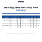 KK422 Kustom Kit Men RegularFit Workforce Polo size guide (KK422)