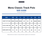 KK475 Kustom Kit Mens Classic Track Polo size guide (KK475)