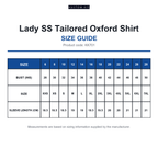 KK701 Kustom Kit Lady SS Tailored Oxford Shirt size guide (KK701)