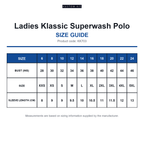 KK703 Kustom Kit Ladies Klassic Superwash Polo size guide (KK703)