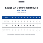 KK715 Kustom Kit Ladies 3/4 Continental Blouse size guide (KK715)