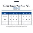 KK722 Kustom Kit Ladies Regular Workforce Polo size guide (KK722)