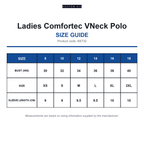 KK732 Kustom Kit Ladies Comfortec VNeck Polo size guide (KK732)
