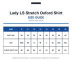 KK782 Kustom Kit Lady LS Stretch Oxford Shirt size guide (KK782)