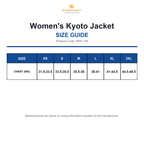KPX-1W Stormtech Women's Kyoto Jacket size guide (KPX-1W)