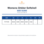KSB-1W Stormtech Womens Orbiter Softshell size guide (KSB-1W)