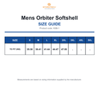 KSB-1 Stormtech Mens Orbiter Softshell size guide (KSB-1)