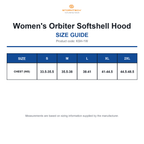 KSH-1W Stormtech Women's Orbiter Softshell Hood size guide (KSH-1W)