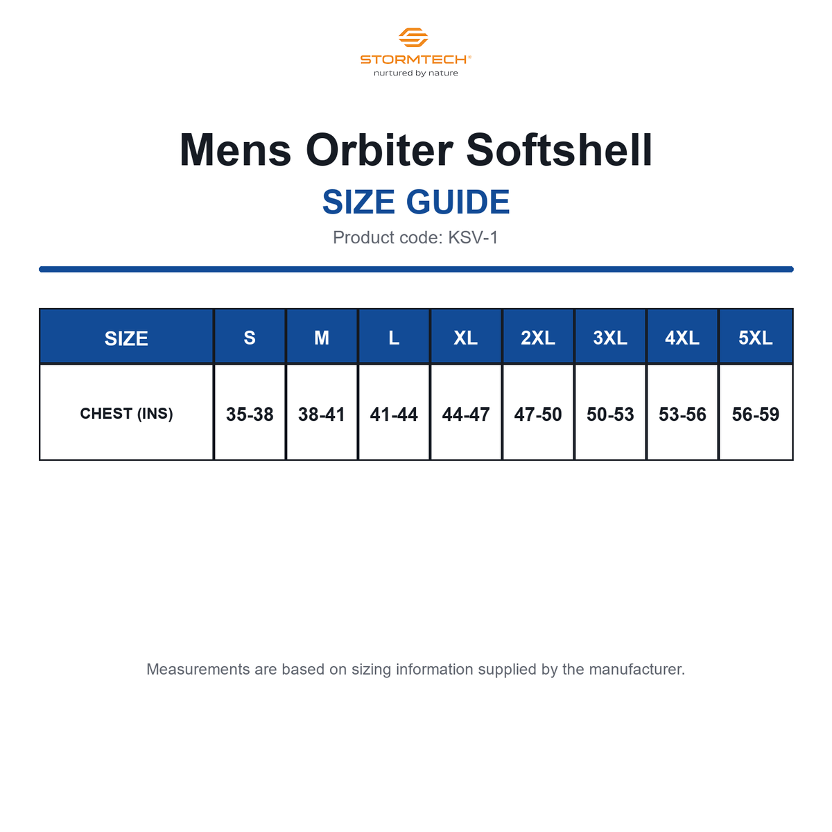 KSV-1 Stormtech Mens Orbiter Softshell size guide (KSV-1)