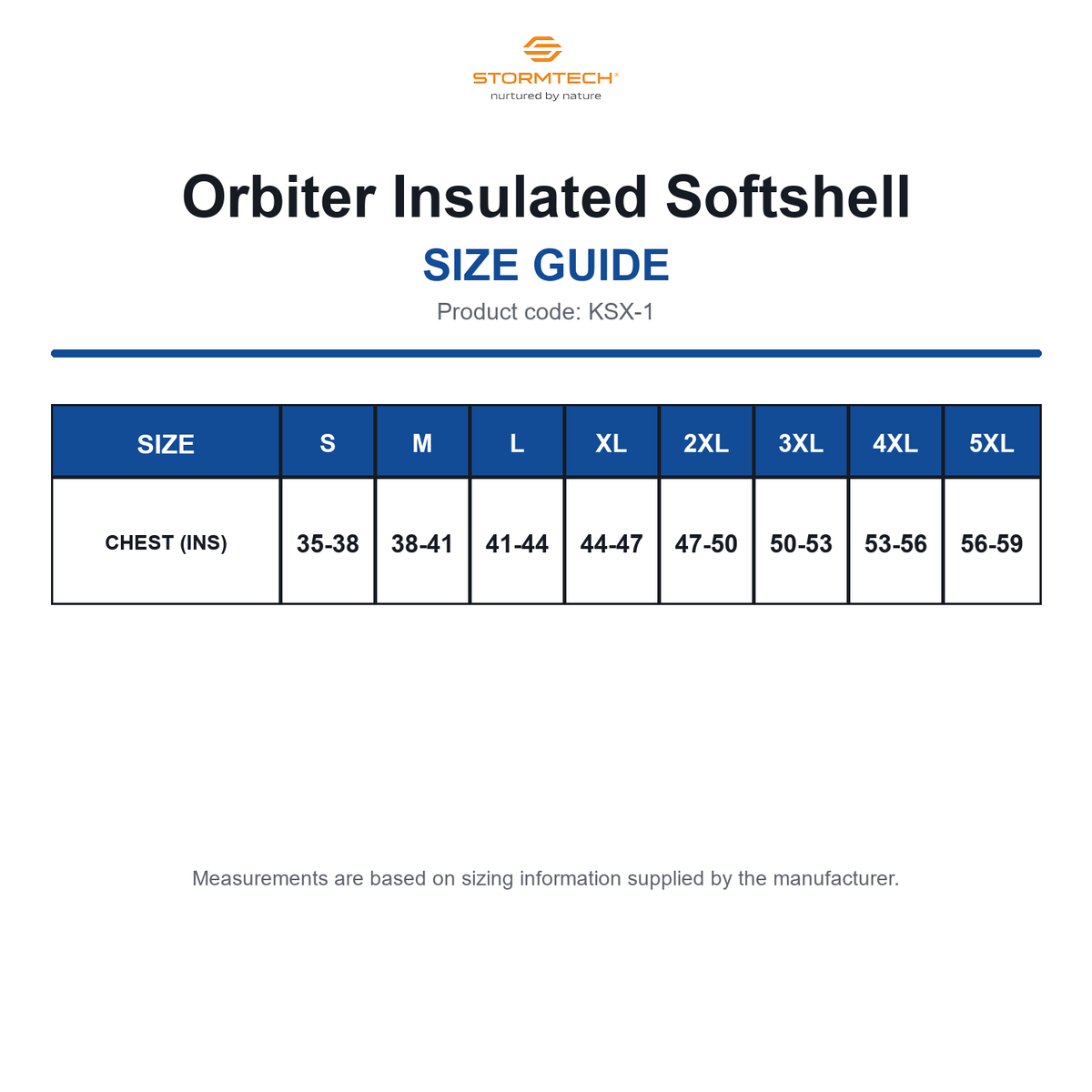 KSX-1 Stormtech Orbiter Insulated Softshell size guide (KSX-1)
