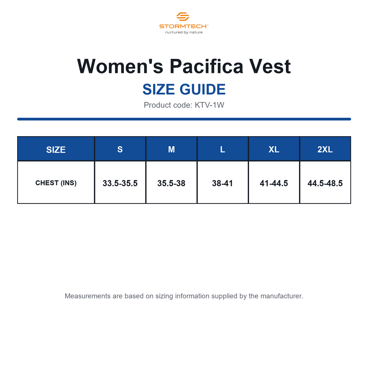 KTV-1W Stormtech Women's Pacifica Vest size guide (KTV-1W)