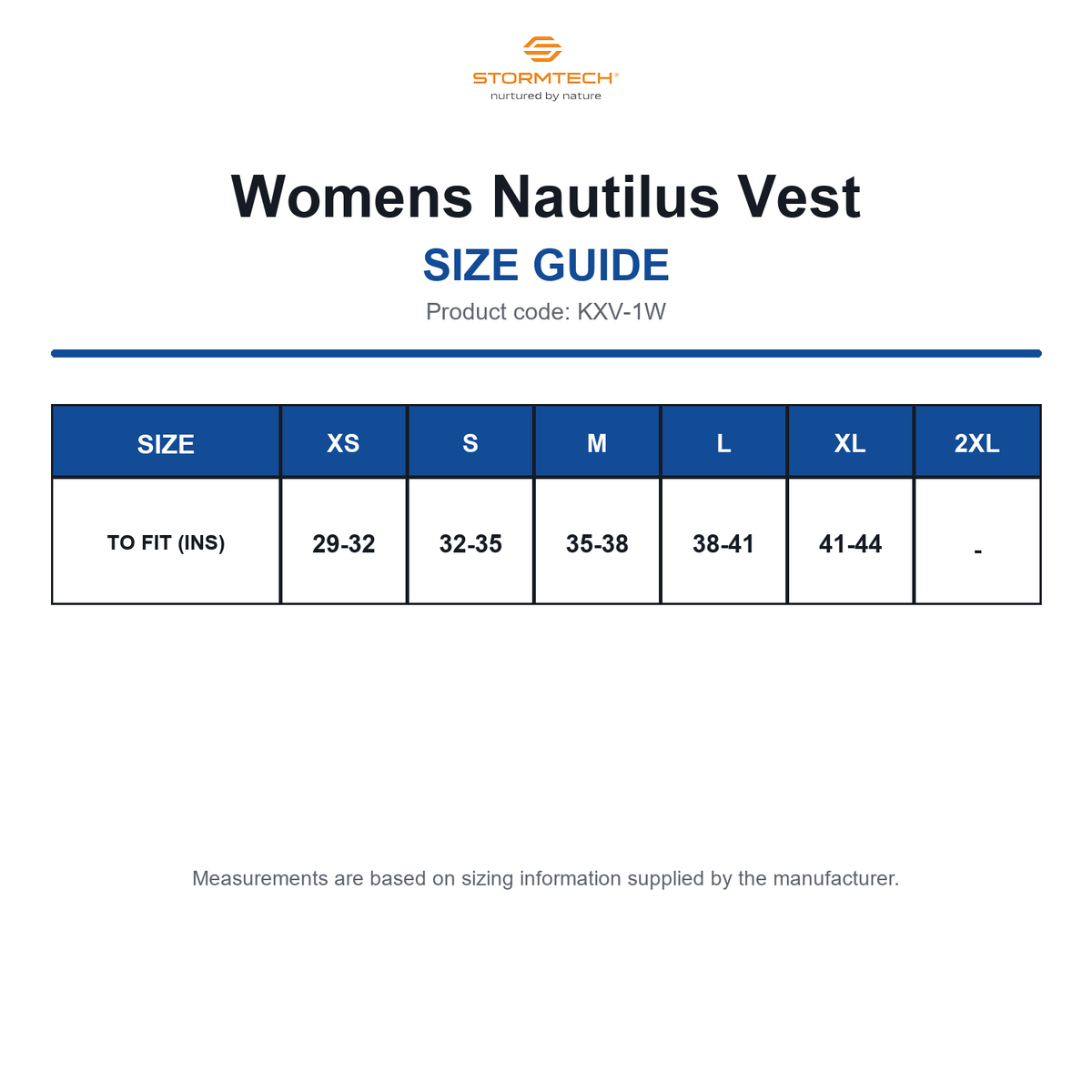 KXV-1W Stormtech Womens Nautilus Vest size guide (KXV-1W)