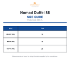 MDX-1L Stormtech Nomad Duffel 85 size guide (MDX-1L)