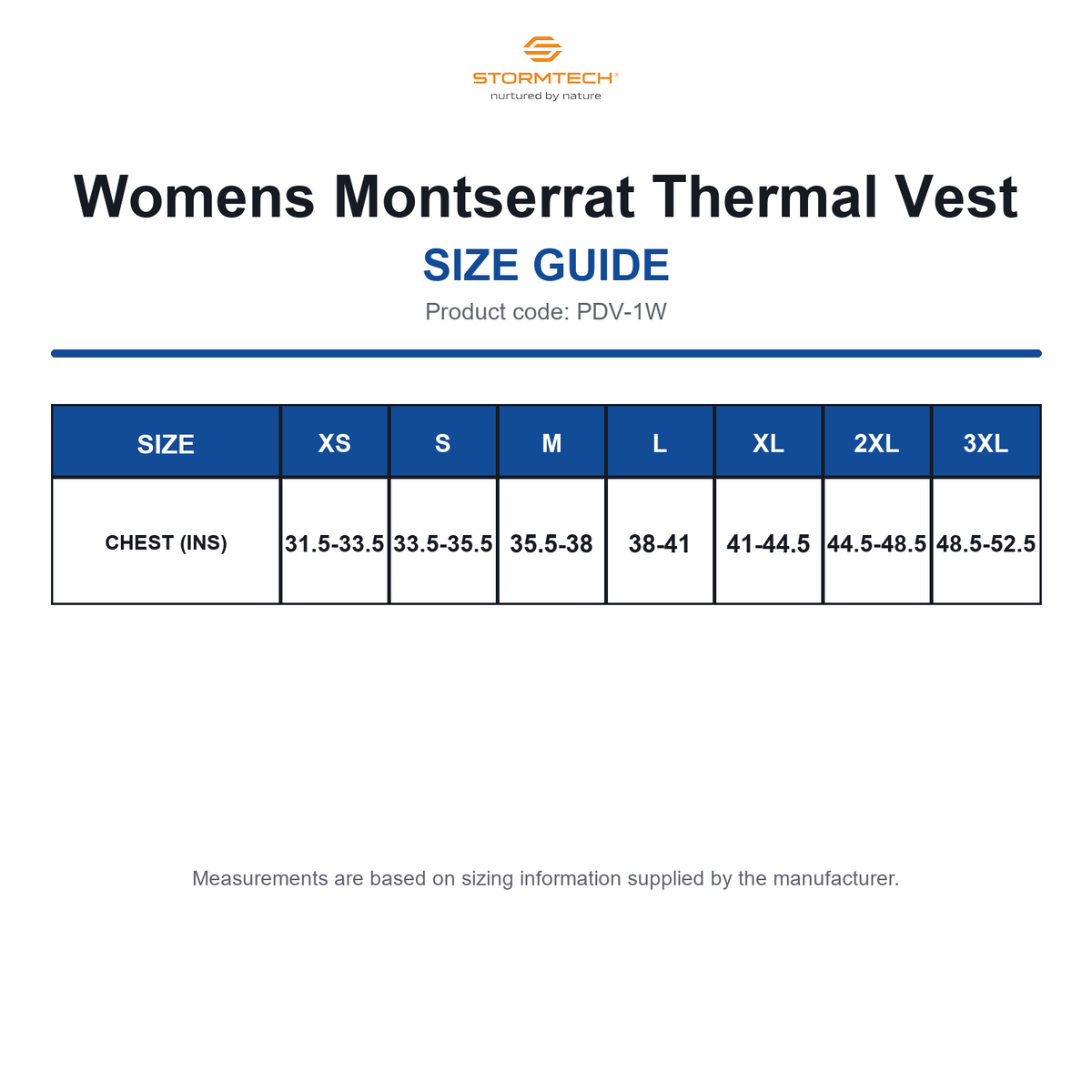 PDV-1W Stormtech Womens Montserrat Thermal Vest size guide (PDV-1W)