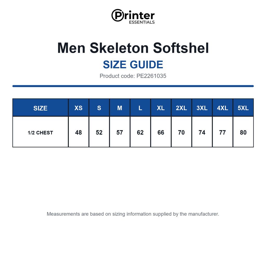PE2261035 Printer Essentials Men Skeleton Softshel size guide (PE2261035)