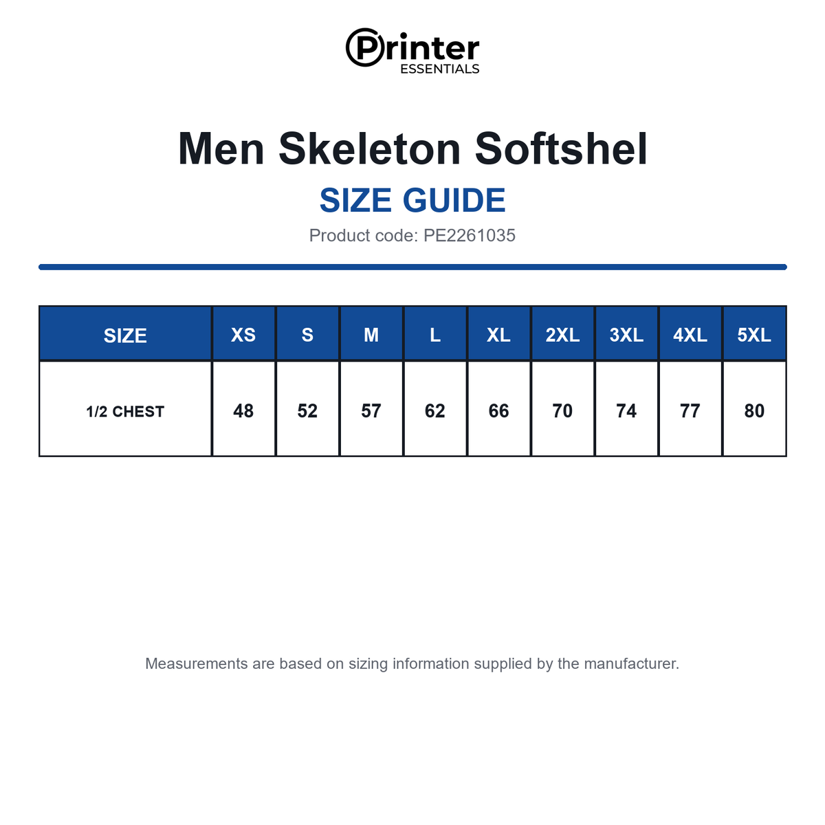 PE2261035 Printer Essentials Men Skeleton Softshel size guide (PE2261035)