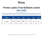 PE2261045 Printer Ladies Trial Softshell Jacket size guide (PE2261045)