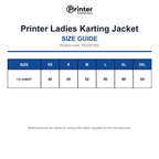 PE2261062 Printer Ladies Karting Jacket size guide (PE2261062)