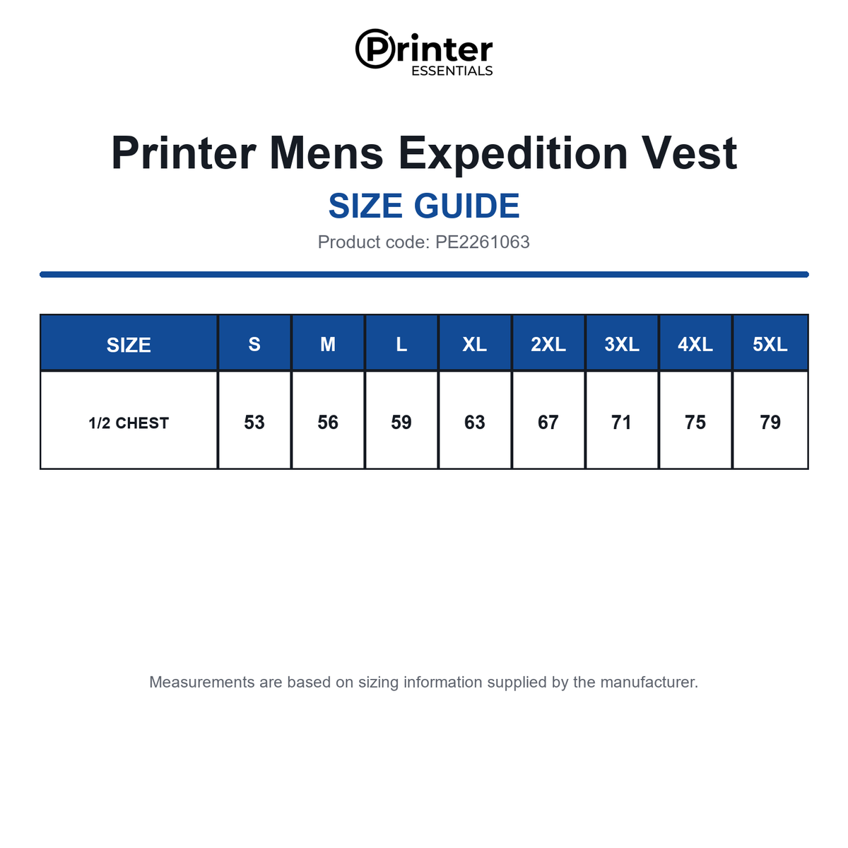 PE2261063 Printer Mens Expedition Vest size guide (PE2261063)