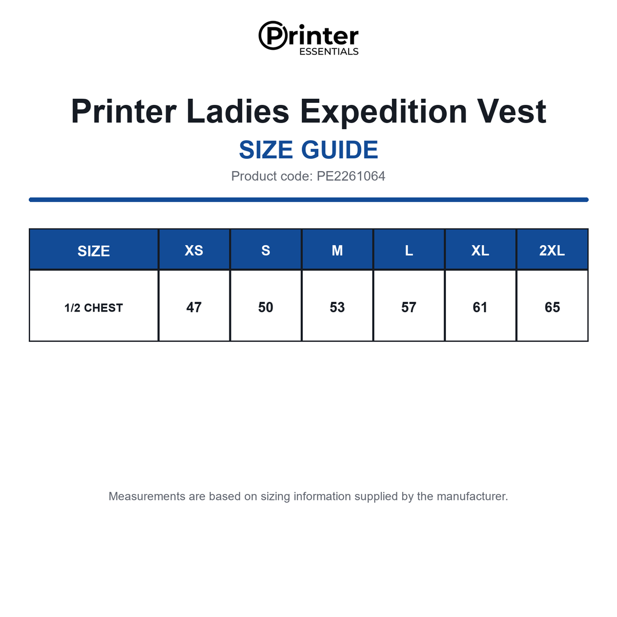 PE2261064 Printer Ladies Expedition Vest size guide (PE2261064)