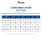 PE2261078 Printer Essentials Ladies Base Jacket size guide (PE2261078)