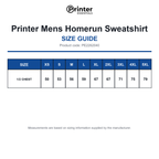 PE2262040 Printer Mens Homerun Sweatshirt size guide (PE2262040)