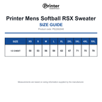 PE2262048 Printer Mens Softball RSX Sweater size guide (PE2262048)
