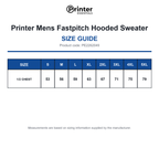 PE2262049 Printer Mens Fastpitch Hooded Sweater size guide (PE2262049)