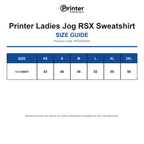 PE2262064 Printer Ladies Jog RSX Sweatshirt size guide (PE2262064)