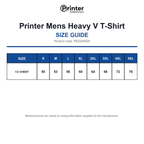 PE2264024 Printer Mens Heavy V T-Shirt size guide (PE2264024)